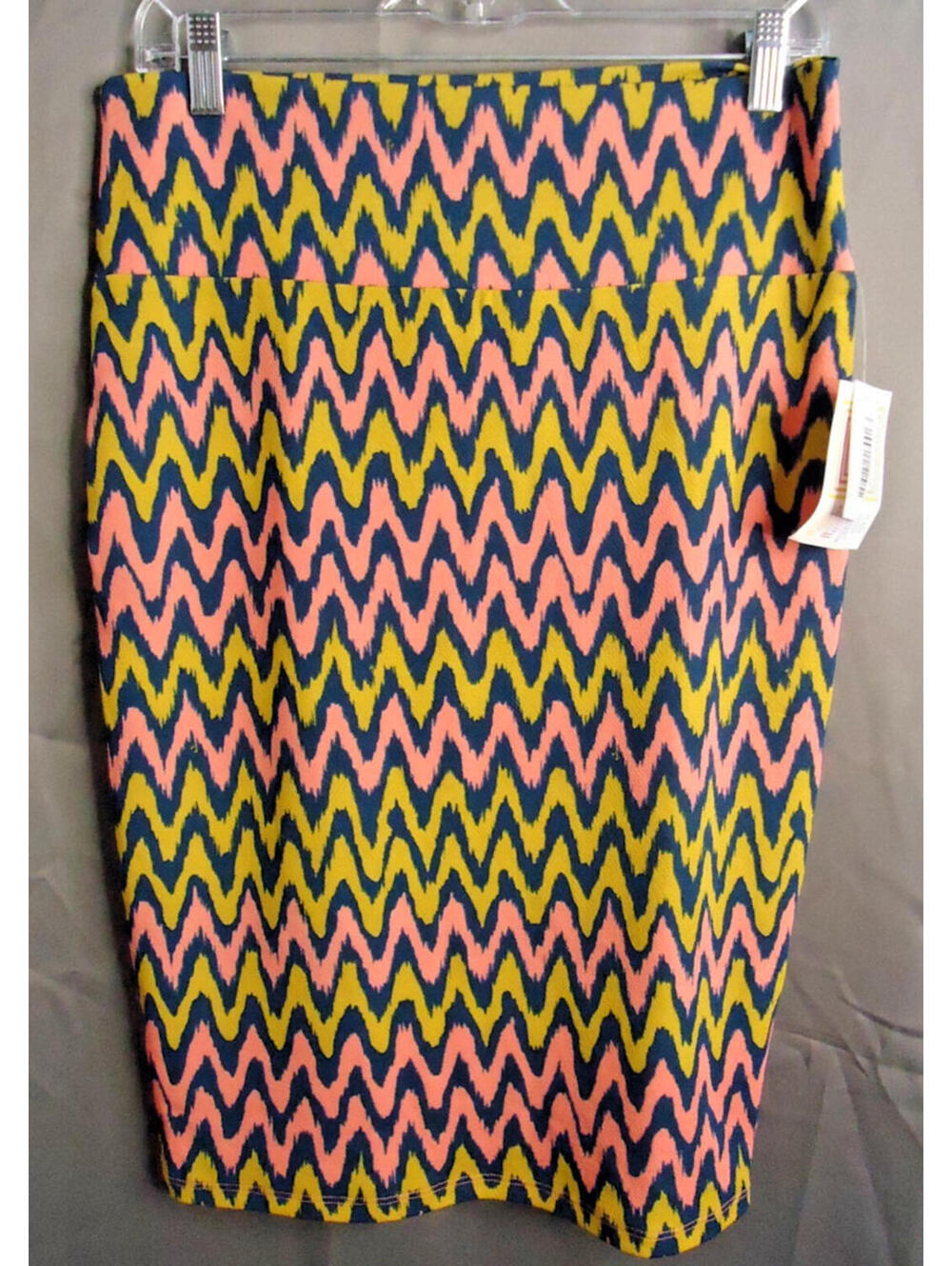 LuLaRoe Cassie Chevron Print Pencil Skirt Pink & Yellow Size Med Stretch New